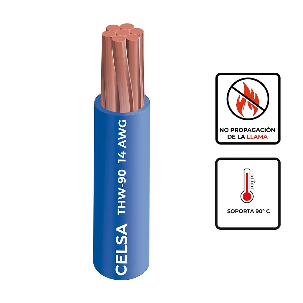 CABLE THW 90 N 14AWG AZUL ROLLO X10OMT - CELSA