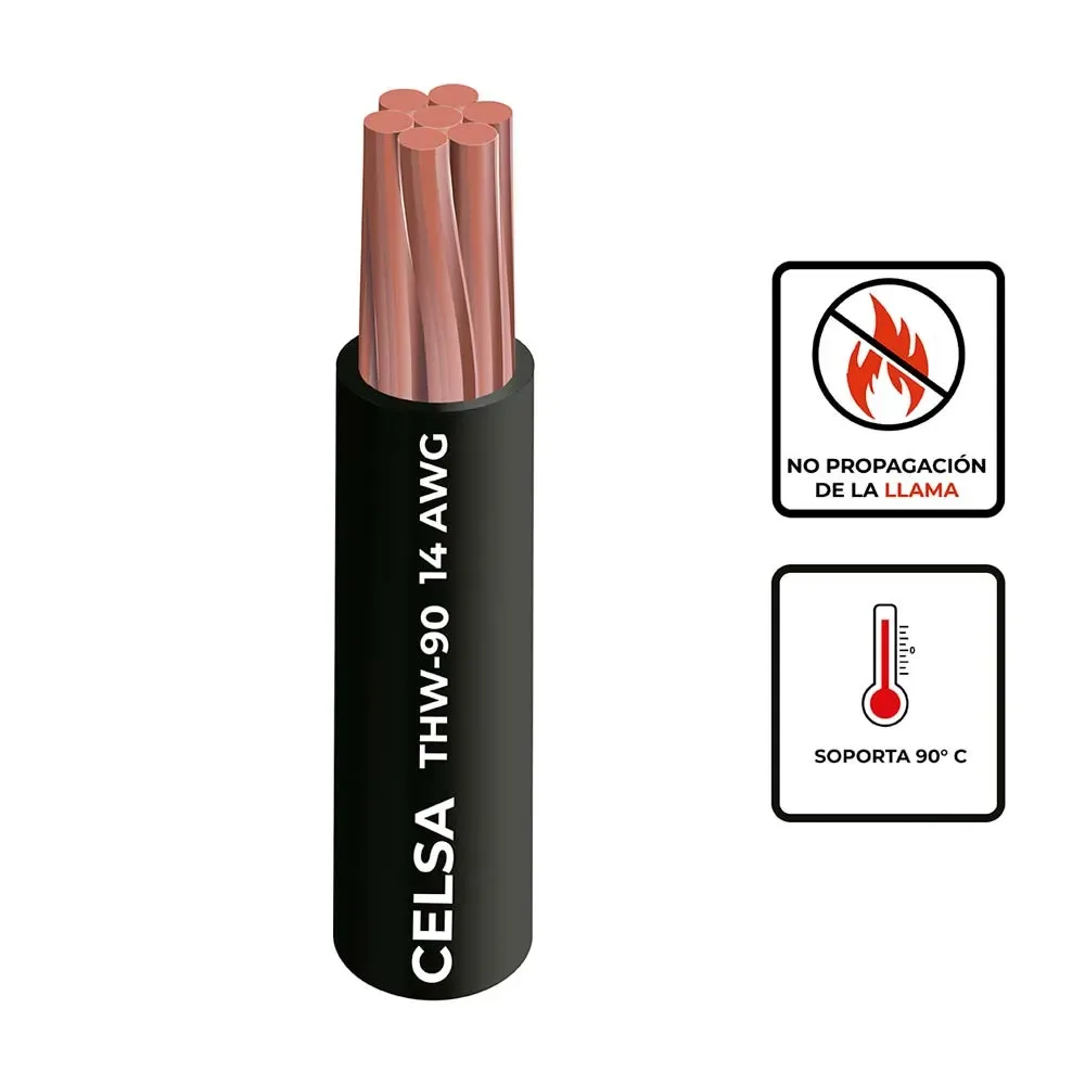 CABLE THW 90 N° 14AWG NEGRO ROLLO X100MT - CELSA