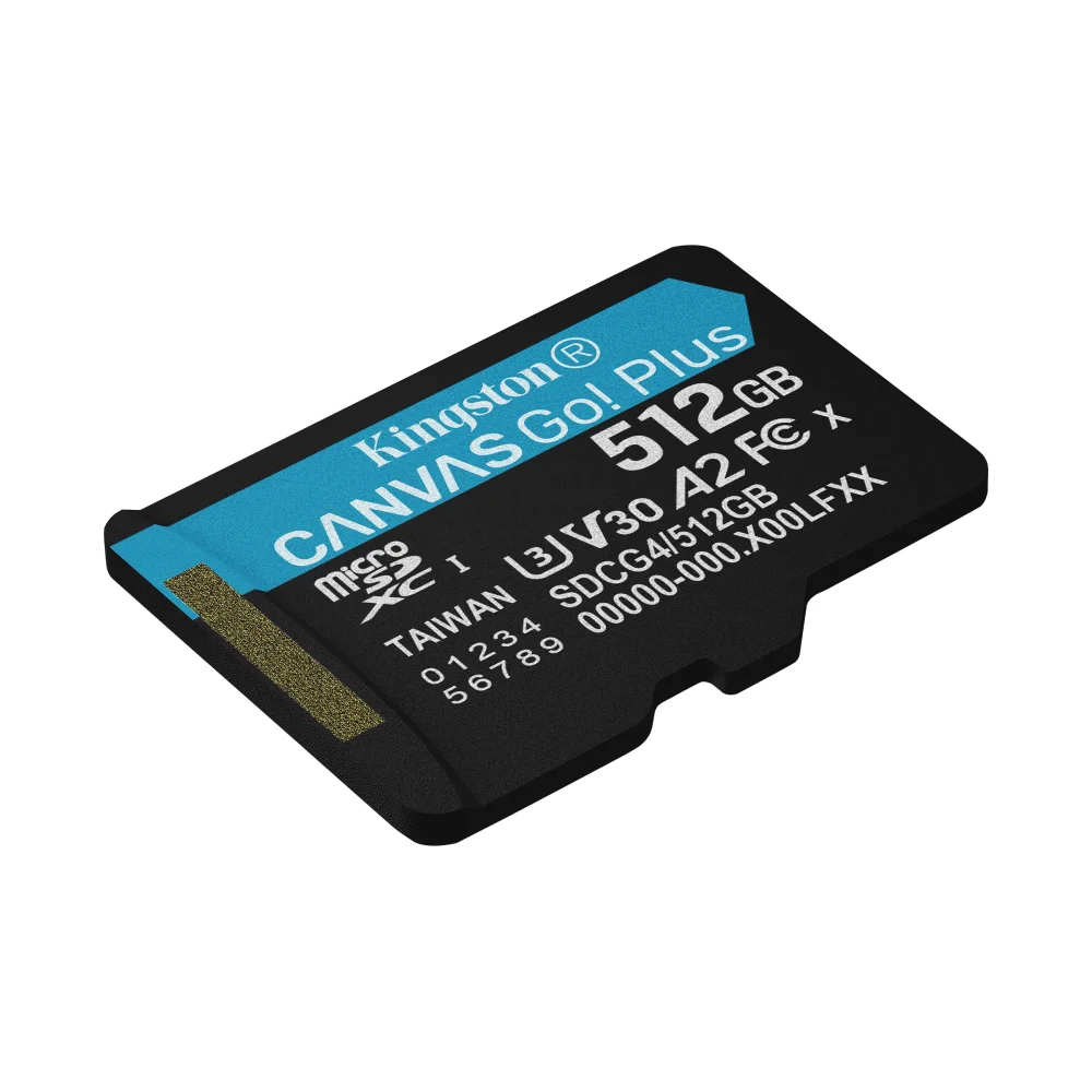Tarjeta de memoria microsd canvas go! plus 512GB, velocidades de hasta 200MB/S lectura y 160MB/S escritura. - Kingston